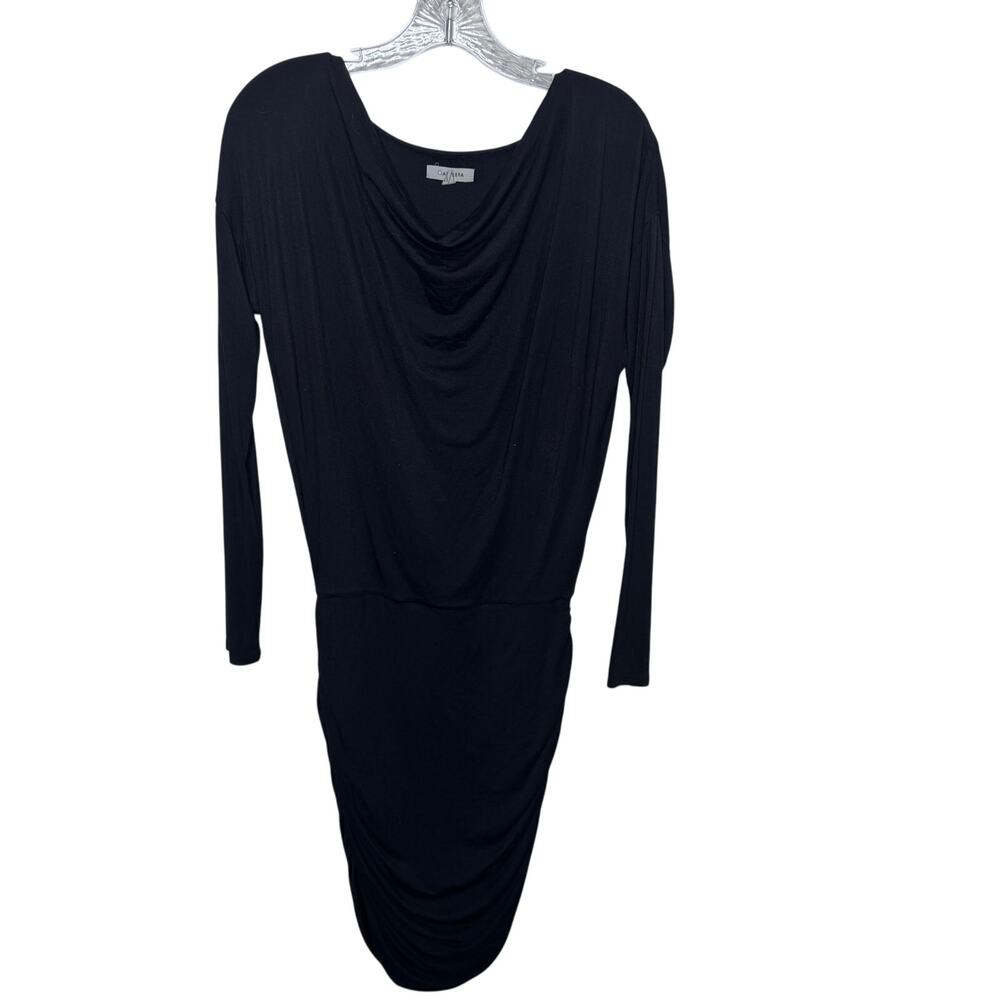 Athleta Draped Long Sleeve Black Dress XS Modal Wool Blend Ruched Hem
